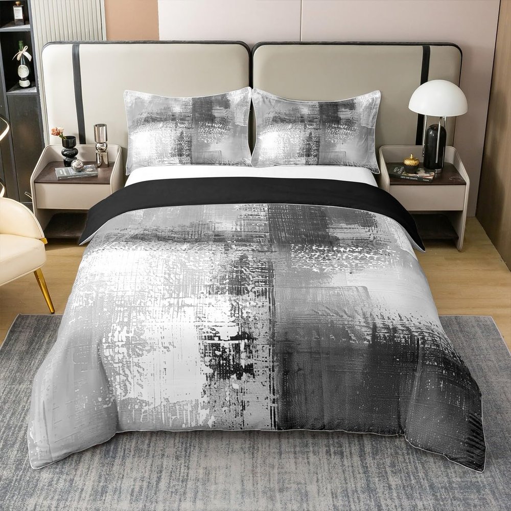 Erosebridal 100% Cotton Gray Gradient Tie Dye Duvet Cover King for Teen Boys Girls,Grey Grunge Ombre Bedding Set,Watercolor Abstract Comforter Cover,Graffiti Bed Sets with 2 Pillowcases