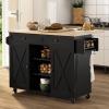 HLR Kitchen Island On Wheels, Black Rolling Kitchen Island Cart with Drop Leaf Countertop, Barn Door Kitchen Islands Table with Storage Cabinet and Tower Rack, Island Table for Kitchen view 1