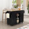 HLR Kitchen Island On Wheels, Black Rolling Kitchen Island Cart with Drop Leaf Countertop, Barn Door Kitchen Islands Table with Storage Cabinet and Tower Rack, Island Table for Kitchen view 2