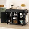 HLR Kitchen Island On Wheels, Black Rolling Kitchen Island Cart with Drop Leaf Countertop, Barn Door Kitchen Islands Table with Storage Cabinet and Tower Rack, Island Table for Kitchen view 3