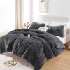 Smoofy Fluffy King Size Comforter Set, Faux Fur Comforter Set, Luxury Fuzzy King Bedding Set, Soft Shaggy Bed Set for All Season, 3 Pieces - 1 Comforter & 2 Pillowcases, Dark Grey view 2