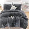 Smoofy Fluffy King Size Comforter Set, Faux Fur Comforter Set, Luxury Fuzzy King Bedding Set, Soft Shaggy Bed Set for All Season, 3 Pieces - 1 Comforter & 2 Pillowcases, Dark Grey view 3
