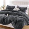 Smoofy Fluffy King Size Comforter Set, Faux Fur Comforter Set, Luxury Fuzzy King Bedding Set, Soft Shaggy Bed Set for All Season, 3 Pieces - 1 Comforter & 2 Pillowcases, Dark Grey view 4