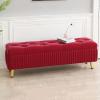 TBTBGXQ Velvet Upholstered Storage Ottoman, Rectangular Ottoman with Tufted Top & Button Accents, Red, 100x40x45cm (39x16x18inch) view 1
