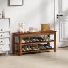 Bamworld Shoe Bench 3 Tier Bamboo Entryway Storage Benches Rustic Solid Wood Shoe Rack (R-Brown,39.4"), 3T100 view 1