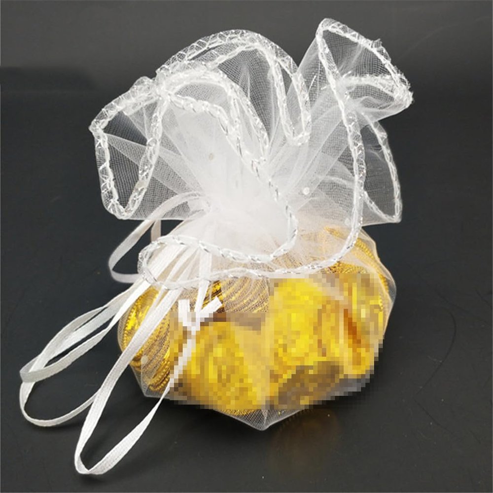 Hamthuit 10 Pcs 26 Cm Christmas Organza Round Bags for Wedding Organza Gift Bags Drawstring Jewelry Packaging Bags