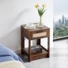 15.75" Rattan End Table, Modern Side Table with 1 Drawer, Accent Table Nightstand with Metal Handle, Small Sofa Table for Living Room, Bedroom, Balcony, Practical Home Decor, Rustic Brown view 1