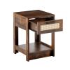 15.75" Rattan End Table, Modern Side Table with 1 Drawer, Accent Table Nightstand with Metal Handle, Small Sofa Table for Living Room, Bedroom, Balcony, Practical Home Decor, Rustic Brown view 3