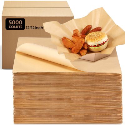 Sieral 5000 Sheets Checkered Deli Paper Sheets 12 x 12 Inch, Food Basket Liners and Sandwich Wrapping Wax Papers Grease Resistant for Restaurants, Burgers, Food Trucks and Parties(Kraft Paper Color)