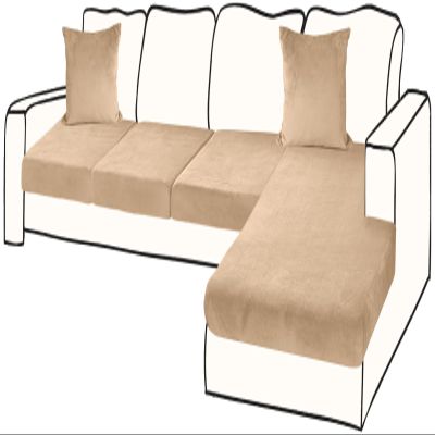 BT.WA Sectional Couch Covers for 4-Piece Seat Cushion Velvet Separate L Shape Couch Cover Stretch Sofa Slipcover with 2 Pieces Pillowcases Furniture Protector (Sofa 3 Seater + 1 Chaise, Camel)