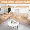 BT.WA Sectional Couch Covers for 4-Piece Seat Cushion Velvet Separate L Shape Couch Cover Stretch Sofa Slipcover with 2 Pieces Pillowcases Furniture Protector (Sofa 3 Seater + 1 Chaise, Camel) view 2