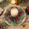 Giegxin 8 Pcs Vintage Small Christmas Wreath for Cabinet Mini Kitchen Wreath with Red Berry Realistic Norfolk Farmhouse Decoration for Xmas Window Indoor Chair Fireplace Porch Candle Decor (No Bows) view 2