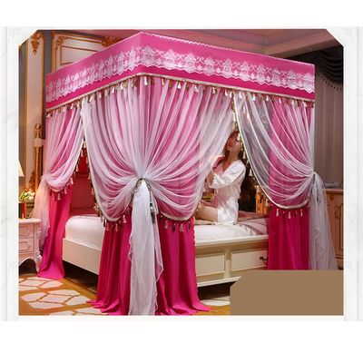 1.8M/6FT Bed Canopy Mosquito Net with Metal Bracket, European Style Romantic Embroidery Tassel Bed Curtain Bedroom Decoration (Color : Pink, Size : 180X200X200CM)