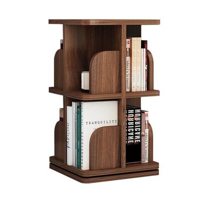 Bookcases Rotating Bookshelf 360 Book Storage Rack Wooden Picture Book Rack Living Room Multi-Layer Shelf Easy to Install Black Walnut (Size : 2 Layers (39 * 67cm))