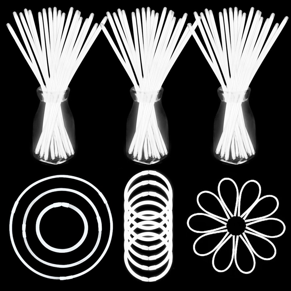 YOFOBU 150 Pack White Glow Sticks Bulk Light Up Bracelet Glow Necklaces with Connectors 150ct 8" Glowsticks 4th of July Neon Party Supplies for NewYear Valentine's Day Wedding Birthday Carnival Raves