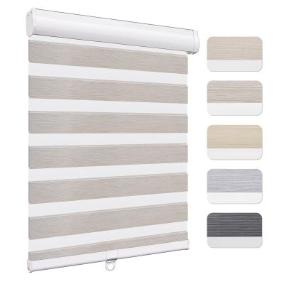 Keego Zebra Roller Window Blinds Cordless Custom Size Free-Stop Shades Dual Layer Light Control Easy Install Roler Shades for Windows (Khaki, 30" W x 36" H)