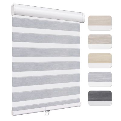 Keego Zebra Roller Window Blinds Cordless Custom Size Free-Stop Shades Dual Layer Light Control Easy Install Roler Shades for Windows (Light Grey, 29" W x 48" H)