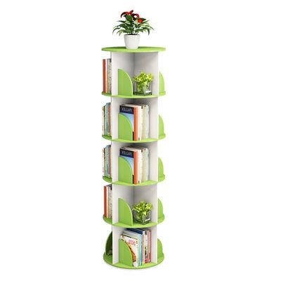Bookcases Rotating Bookshelf Corner Bookcase Floor Bookshelf Living Room Round Shelf Multilayer (Color : White-Green, Size : 5 Layers (40 * 159cm))
