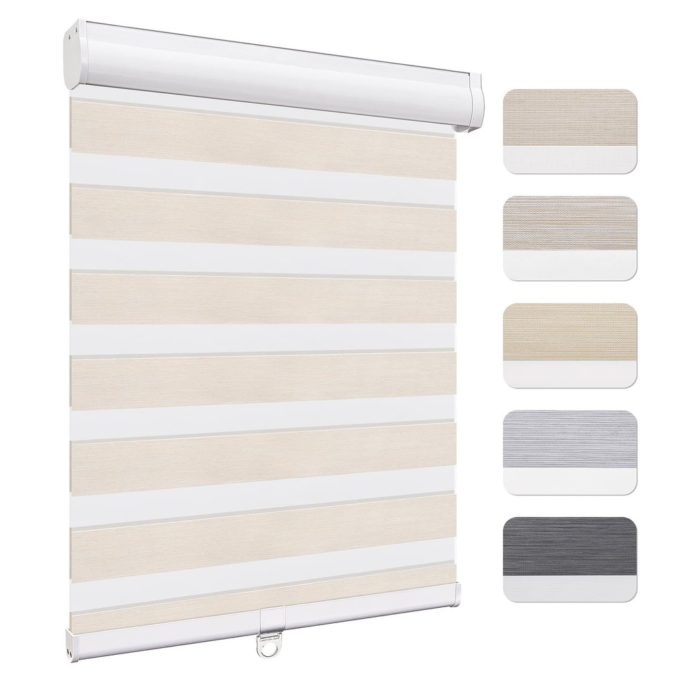 Keego Zebra Roller Window Blinds Cordless Custom Size Free-Stop Shades Dual Layer Light Control Easy Install Roler Shades for Windows (Apricot, 26" W x 64" H)