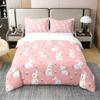 Cute Rabbit Bedding 100% Cotton Set Cartoon Bunny Pink Decor Duvet Cover 100% Cotton for Kids Boys Girls Lovely Little Floral Rabbit Botanical Animal Quilt Cover Room Decor 3Pcs Queen Size Zipper view 1