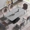 63" Modern Dining Table for 4-6 Seat, Curved Kitchen Table with Gray Marble Sintered Stone Table Top Dining Room Table with Pink X-Shaped Metal Legs for Living Room Resterant Office(Table Only) view 2