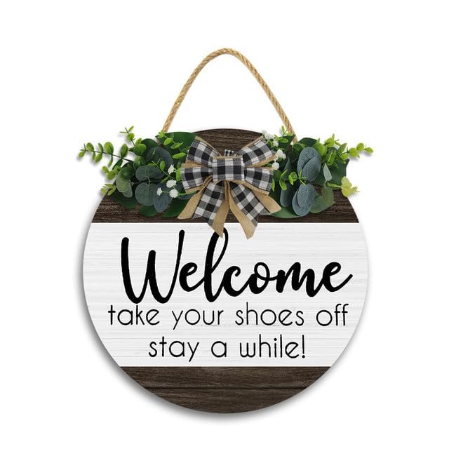 11x11In Welcome Take Off Your Shoes and Stay while Sign,Rustic Round Wooden Wreath,Decor Wood Sign Home Decor,New Home Housewarming Gift