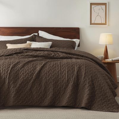 Bedsure Quilts King Size - Lightweight Bedspreads King Size with Basket Weave Pattern, Soft Quilt Bedding Set, Brown Comforter Set Coverlet for All Seasons with 2 Pillow Shams (106" x 96")