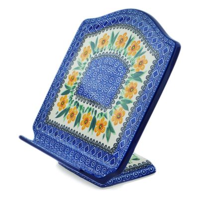 Polmedia Polish Pottery Book Stand UNIKAT - Yellow Daffodil Field Pattern Handmade in Boleslawiec Poland by Ceramika Artystyczna + Certificate of Authenticity