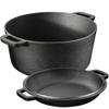 Navaris Cast Iron Casserole Dish Pot 5QT / 10.2" (4.7L / 26cm) - Dutch Oven for Bread Making - Pre-Seasoned Cast Iron Pot with Lid Usable as Frying Pan view 1