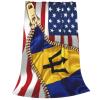 American Flag and Barbados Flag Throw Blanket Lightweight Flannel Fleece Blankets Warm and Cozy Throws for Winter Bedding and Couch 50"X40" Inches view 2