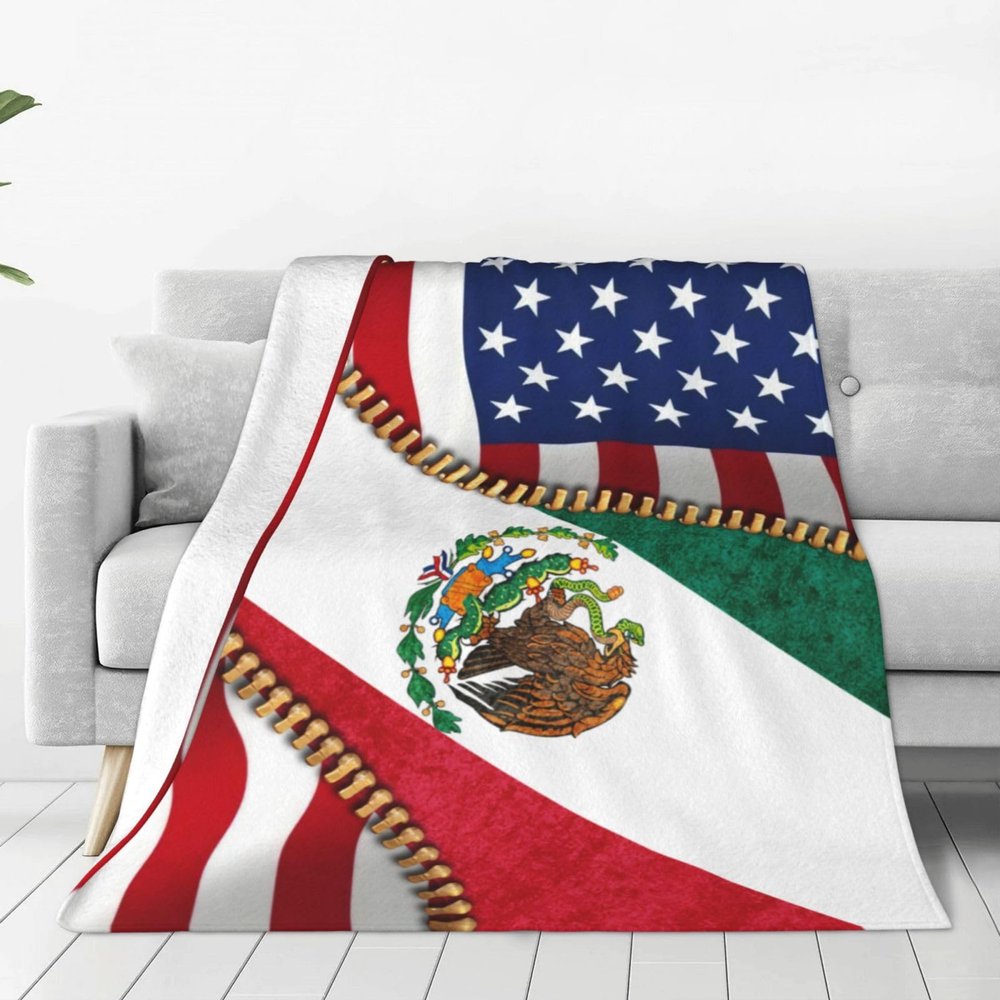 American Flag and Mexico Flag Throw Blanket Lightweight Flannel Fleece Blankets Warm and Cozy Throws for Winter Bedding and Couch 50"X40" Inches
