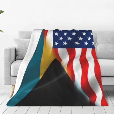 Half American Half Bahamian Flag Throw Blanket Lightweight Flannel Fleece Blankets Warm and Cozy Throws for Winter Bedding and Couch 50"X40" Inches