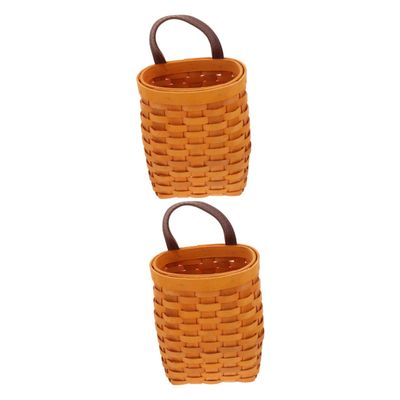 ibasenice 2pcs Fruit Basket for Living Room Hanging Produce Basket Wood Wall Storage