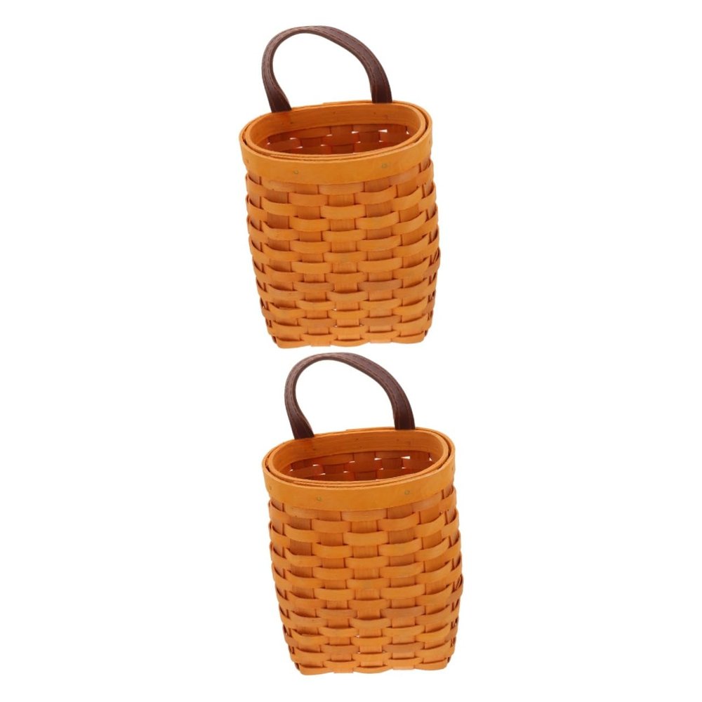 ibasenice 2pcs Fruit Basket for Living Room Hanging Produce Basket Wood Wall Storage
