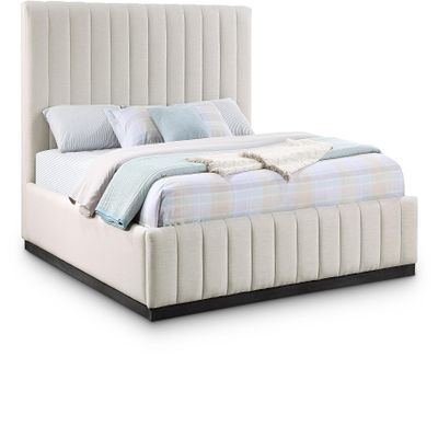 Meridian Furniture LuciaBeige-K Lucia Collection Modern | Contemporary King Bed with Rich Beige Linen Textured Fabric and Black Finish Solid Wood Base, 81.5" W x 87.5" D x 52" H, Beige, King