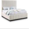 Meridian Furniture LuciaBeige-K Lucia Collection Modern | Contemporary King Bed with Rich Beige Linen Textured Fabric and Black Finish Solid Wood Base, 81.5" W x 87.5" D x 52" H, Beige, King view 1