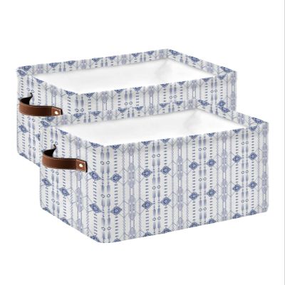 Bohemian Indian Storage Bins with Handles - Waterproof Fabric Collapsible Canvas Cube Organizer,2 Packs Cloth Large Closet Shelves Storage Baskets,Western Rustic Southwest Native American Tribal