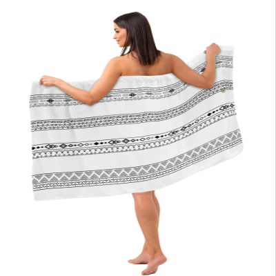 Carosoffe Black White Geometric Women's Towel Wrap, Lightweight Spa/Bath Wrap with Adjustable Closure, Boho Line Hand Draw Ethnic Pattern Quick Dry Shower Wrap Towel for Bathroom Pool, 31.5''x59''