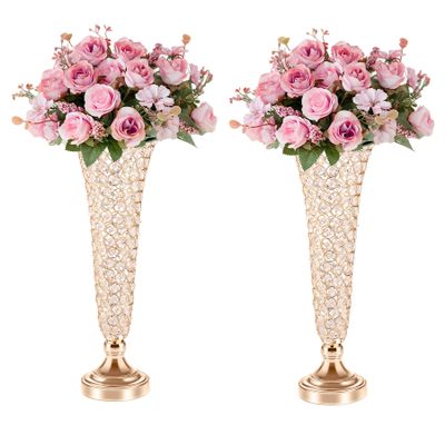 20in Vases for Flowers - Crystal Trumpet Floral Vase, 2Pcs Crystal Vases for Table Centerpieces, Flower Stand for Wedding Party Anniversary Birthday Home Decoration