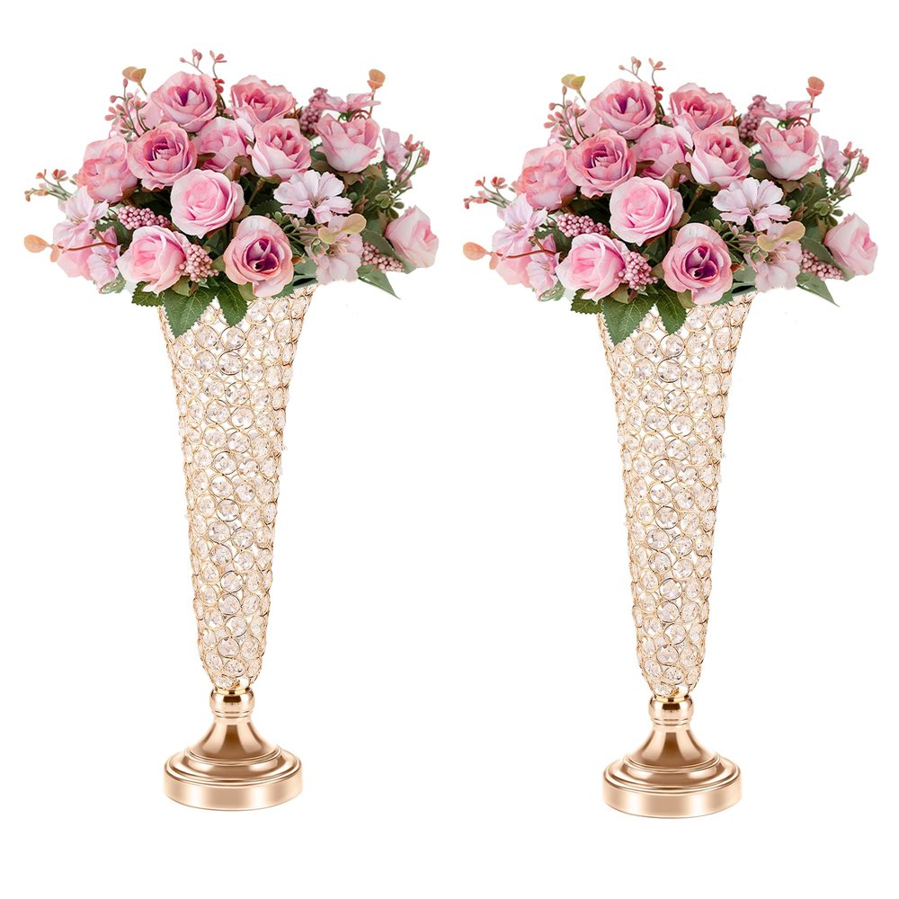 20in Vases for Flowers - Crystal Trumpet Floral Vase, 2Pcs Crystal Vases for Table Centerpieces, Flower Stand for Wedding Party Anniversary Birthday Home Decoration
