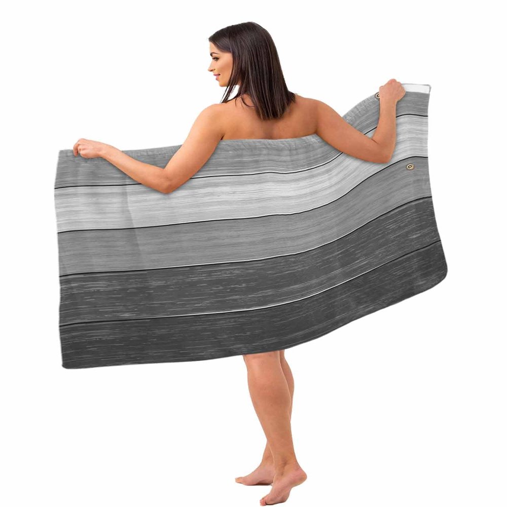 Carosoffe Grey Ombre Women's Towel Wrap, Lightweight Spa/Bath Wrap with Adjustable Closure, Rustic Barn Wood Grain Retro Farm Quick Dry Shower Wrap Towel for Bathroom Beach Pool, 31.5''x59''