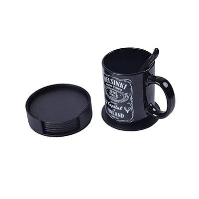 Anneome Beverage Coasters with Stand 7 Pcs Round Leather Drink Mats Insulation Stain Protection for Tables
