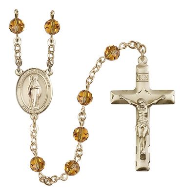 Bonyak Jewelry 14k Gold-Filled 6mm Austrian Crystal Virgin of the Globe Rosary in November Yellow