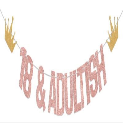 18 & Adultish Banner 18th Birthday Decorations 18 Years Old Party Decoration Welcome to Adulting Funny 18th Anniversary Party Supplies Rose Gold Glitter