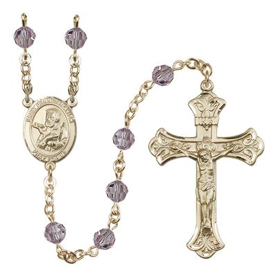 Bonyak Jewelry 14k Gold-Filled 6mm Austrian Crystal Saint Francis Xavier Rosary - 6mm Austrial Crystal in June Light Purple