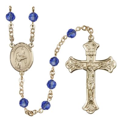 14k Gold-Filled 6mm Austrian Crystal Saint Bernadette Rosary - 6mm Austrial Crystal in September Blue