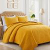 Lavsiry Mustard Yellow Quilt Queen Size with Striped Pattern, Lightweight Soft Summer Thin Microfiber Bedspread & Coverlet Bedding Set for All Seasons - 3 Piece(1 Quilt, 2 Pillow Shams) view 1