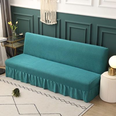 Armless Futon Cover with Ruffle Skirt Higly Stretch Futon Sofa Bed Cover Anti-Slip Sofa Slipcover Without Armrests, Thick Soft Cozy Velvet Fabric ( Color : Color C , Size : Large (190-220cm) )