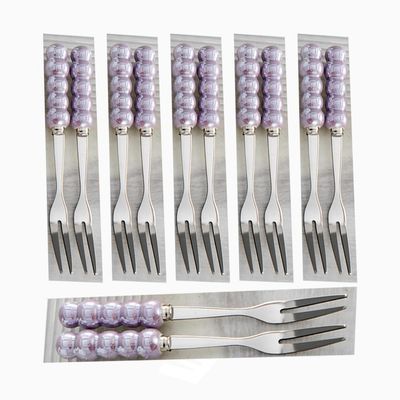 12 Pieces Pearl Fruit Fork Set for 12 People, Creative Dazzling Ceramic Storage Jar Household Stainless Steel Fork Fruit Fork Jar (No cans,Purple)