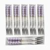 12 Pieces Pearl Fruit Fork Set for 12 People, Creative Dazzling Ceramic Storage Jar Household Stainless Steel Fork Fruit Fork Jar (No cans,Purple) view 1